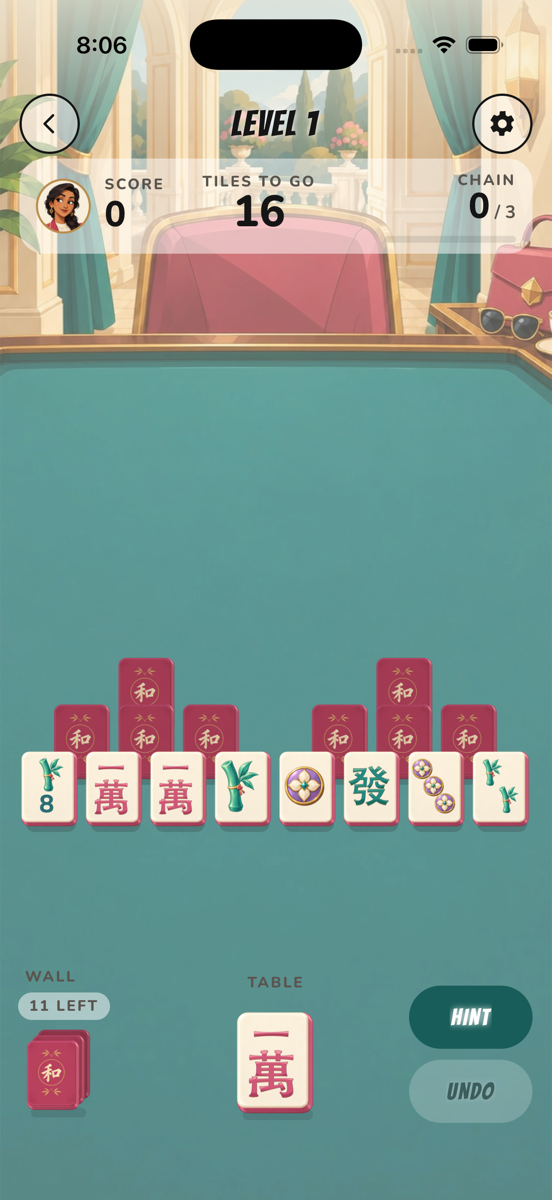 Chains gameplay, showing numbered tiles on a teal table